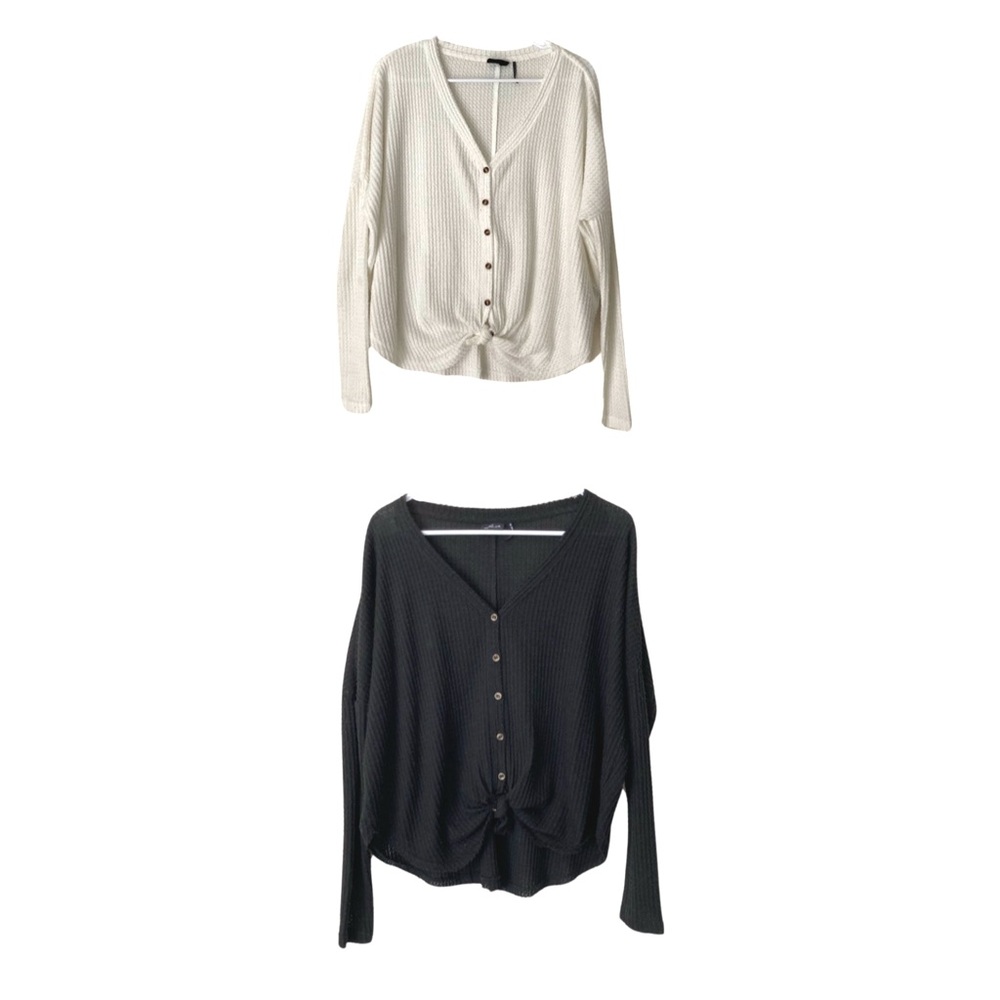 BUNDLE of 2 Out From Under Jojo Oversized Thermal Button-Front Tops from UO